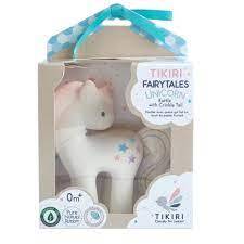 Tikiri Cotton Candy Unicorn Natural Rubber Rattle With Crinkle Tail