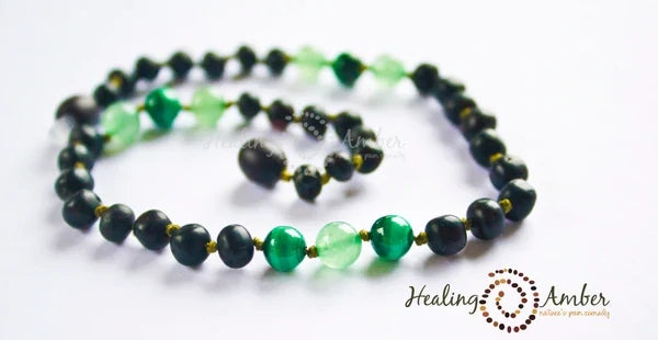 Healing Amber 15" Raw Molasses, Green Aventurine & Malachite Gemstone Necklace