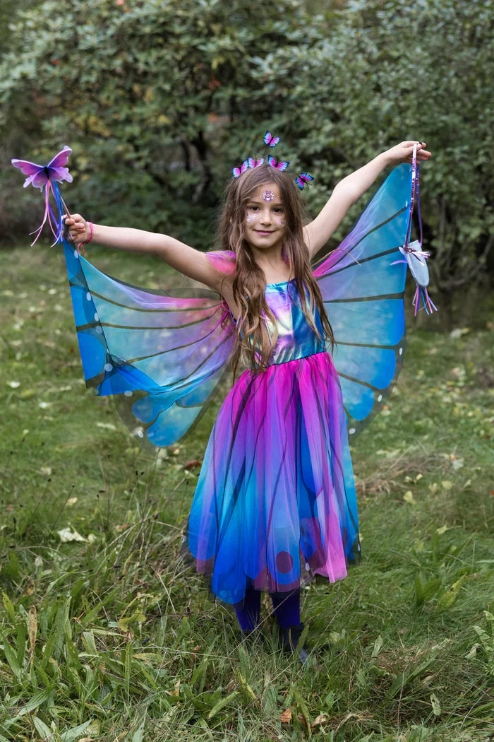 Great Pretenders Butterfly Twirl Dress & Wings & HB Blue/Purple 5-6yr
