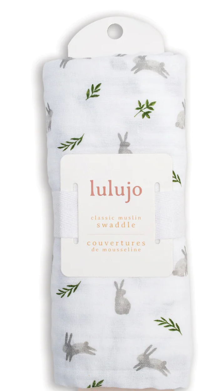 Lulujo Bunnies Swaddle Blanket Muslin Cotton