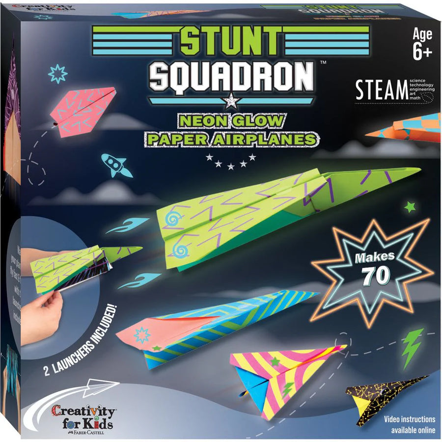 Creativity For Kids Stunt Squadron Neon Glow Paper Airplanes