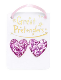 Great Pretenders Boutique Glitter Hearts Clip On Earrings