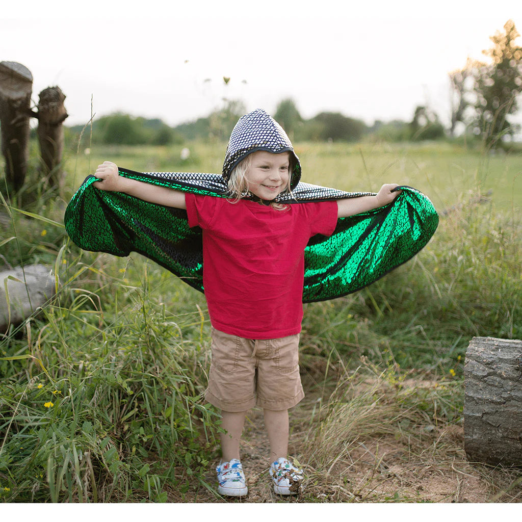Great Pretenders Reversable Dragon Knight Cape Green/Silver 5-6 Years
