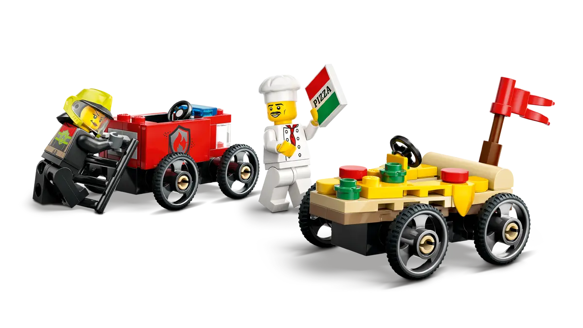 Lego City Pizza vs Fire Truck Race Cars 60458