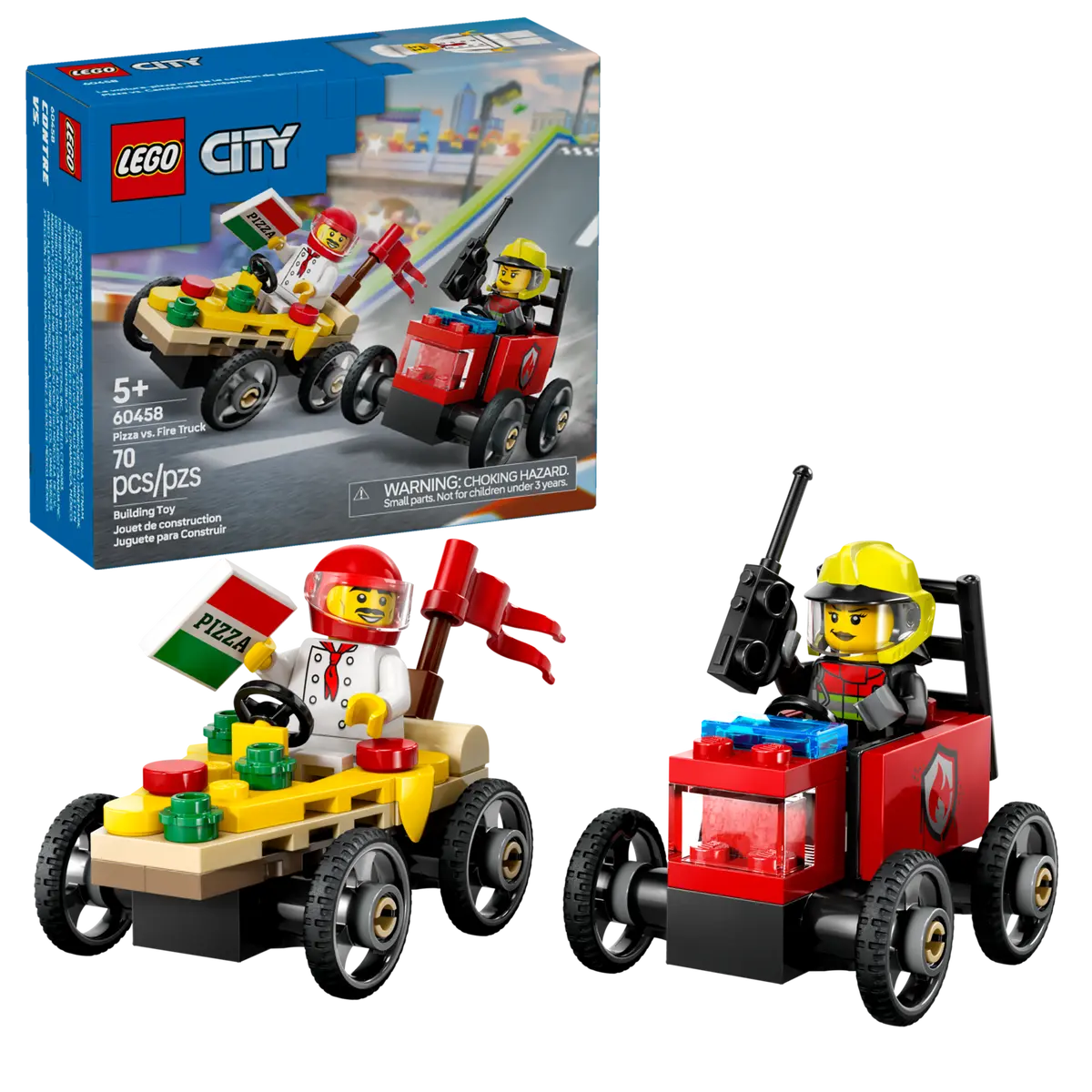 Lego City Pizza vs Fire Truck Race Cars 60458