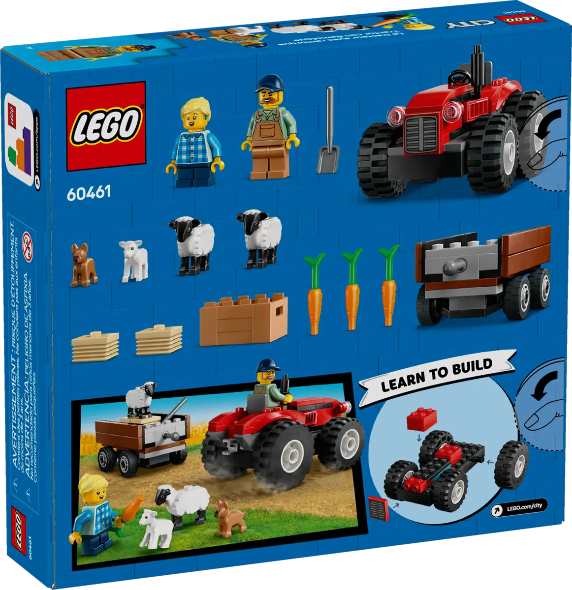 Lego City Red Farm Tractor With Trailer & Sheep 60461