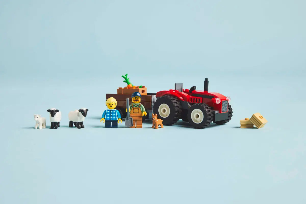 Lego City Red Farm Tractor With Trailer & Sheep 60461