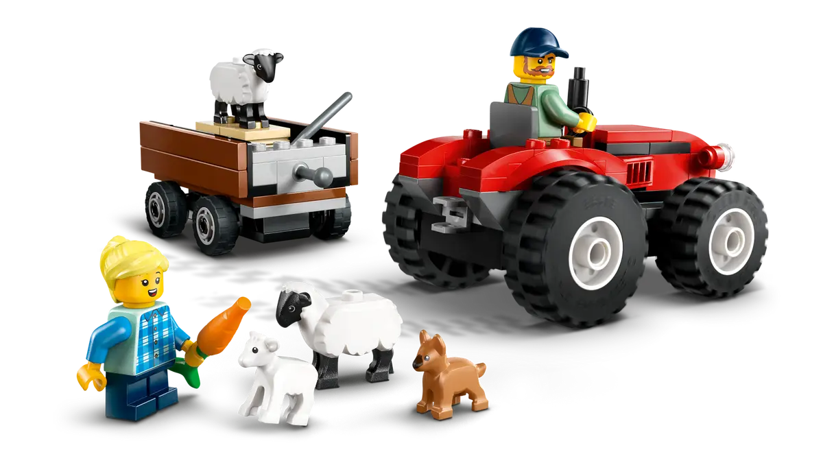 Lego City Red Farm Tractor With Trailer & Sheep 60461