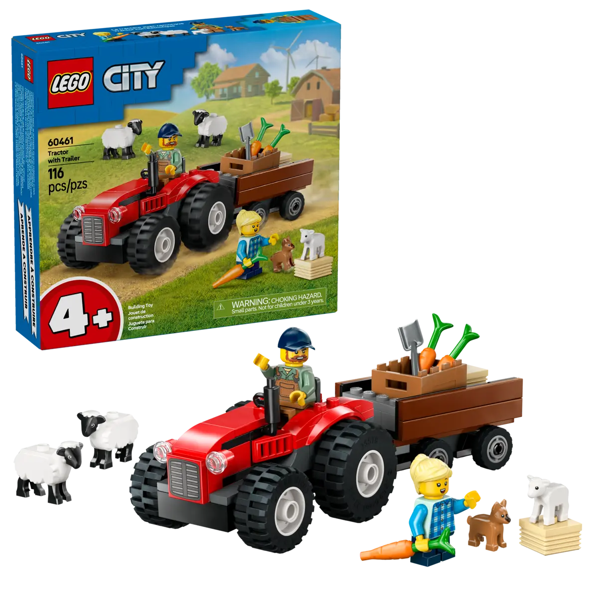 Lego City Red Farm Tractor With Trailer & Sheep 60461