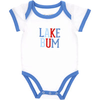 12-24M Lake Bum - Blue Trimmed Bodysuit