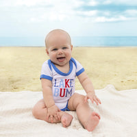 12-24M Lake Bum - Blue Trimmed Bodysuit