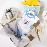 12-24M Lake Bum - Blue Trimmed Bodysuit