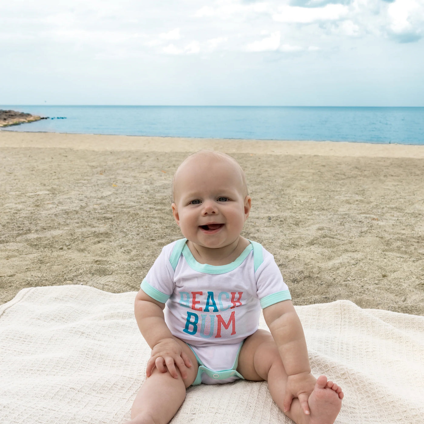 12-24M Beach Bum - Aqua Trimmed Bodysuit