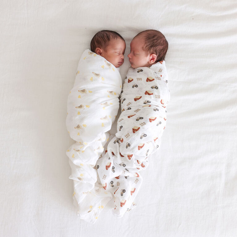 Lulujo Barnyard & Hen and Chick 2 Piece Cotton Muslin Swaddle