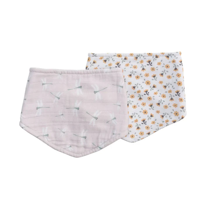 Lulujo Boho Vintage Floral Dragonfly 2 Pack Bandana Bibs
